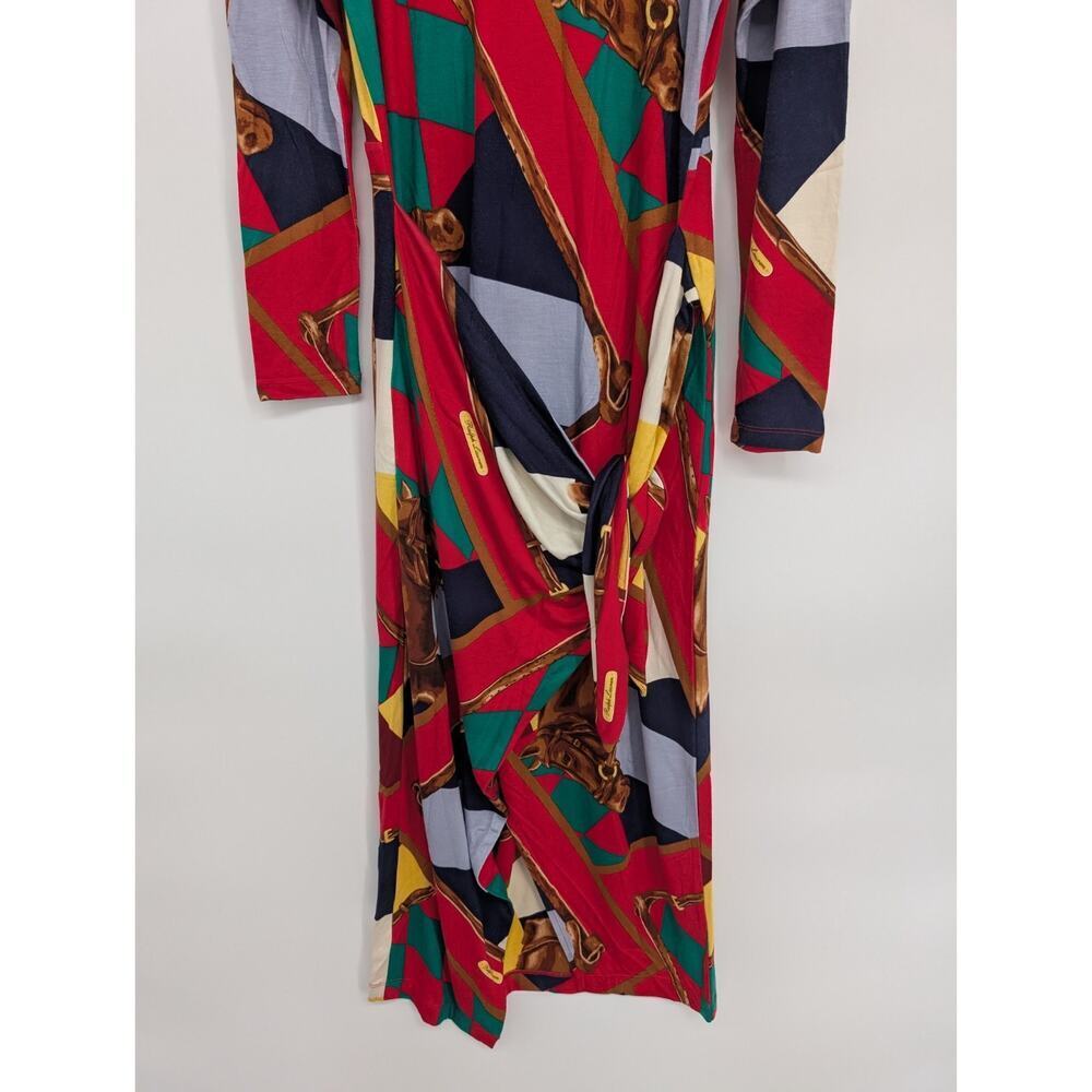 NWT Polo Ralph Lauren Scarf-Print Long-Sleeve Wrap Maxi Dress Sz S Red #2H461 - Picture 5 of 10